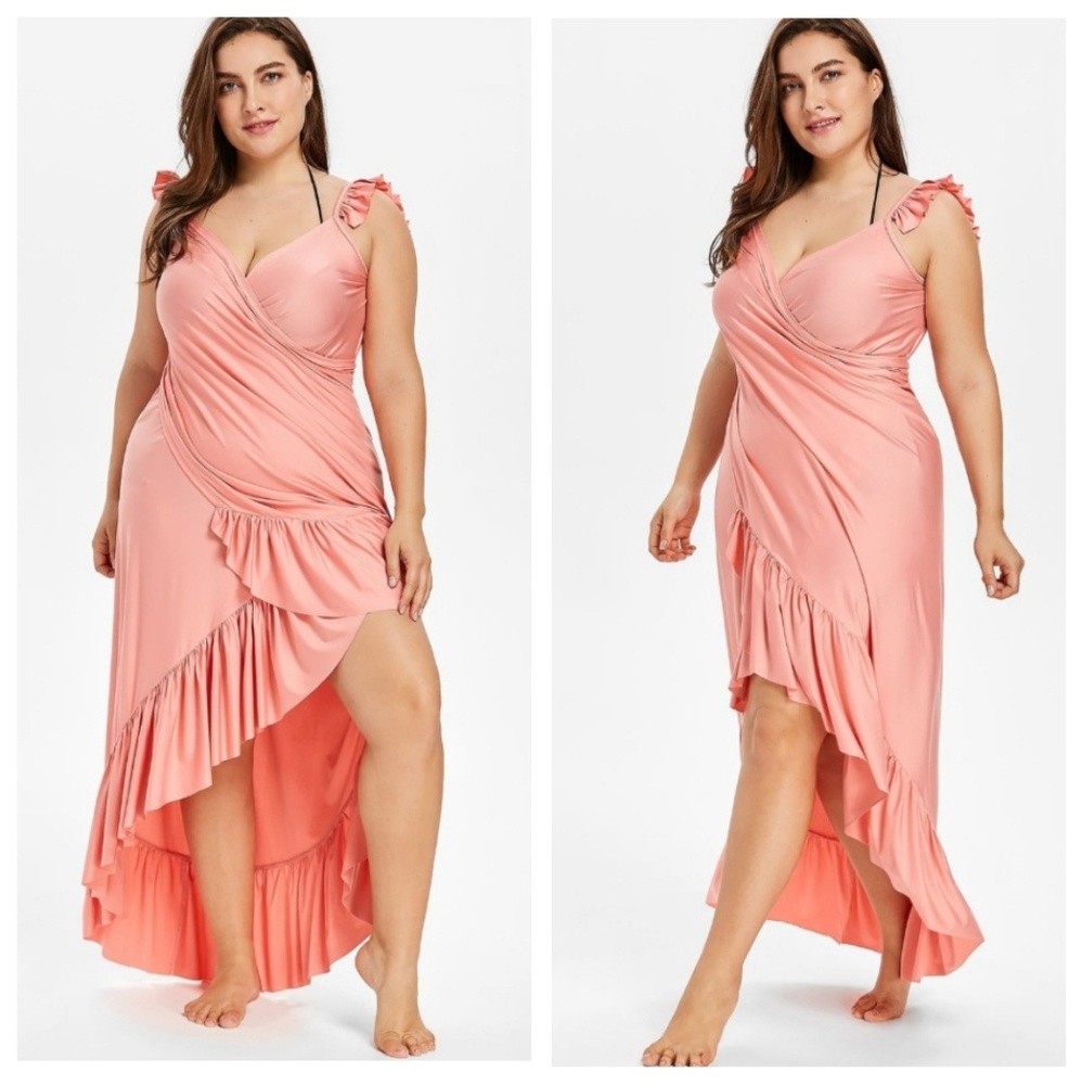 Maxi Plus Size Flounce Wrap Beach Dress